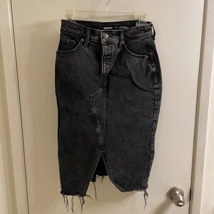 Distressed Denim Midi Skirt